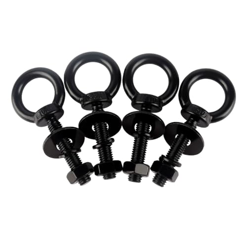 1/2" x 1-1/4" Black Stainless Steel Eye Bolts with Nut Washer, M12X30mm Eyebolts for Swing Chair, Hammock At Garden and Balcony Hanging String Lights 1/2" x 1-1/4" Black