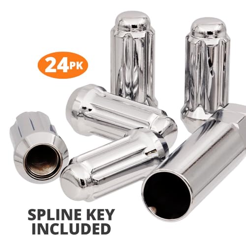 West Coast Wheel Accessories Chrome 14x1.5 Bulge Acorn Spline Lug Nuts 1.9" 6 Lug Install Kit, m14x1.5 Lug Nuts, 14x1.5 Lug Nuts 6 Point Spline, 60 Degree Conical Seat, Total of 24 Lug Nuts with Key