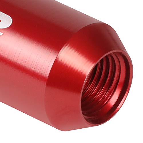 J2 Engineering 16Pcs 7075 Aluminum Open End M12 x 1.25 Lug Nuts w/4Pcs Lock Nuts & Key, Red, Fit Conical Seat, LN-T7-010-125-RD