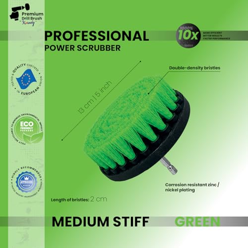 Premium Drill Brush, Medium-Stiff 5pcs Kit, Green, Indoor, Marine
