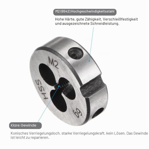 QUARKZMAN Round Die Metric M2 x 0.4 Thread (Right) High Speed Steel (HSS) Die Repair Tool M2 x 0,4