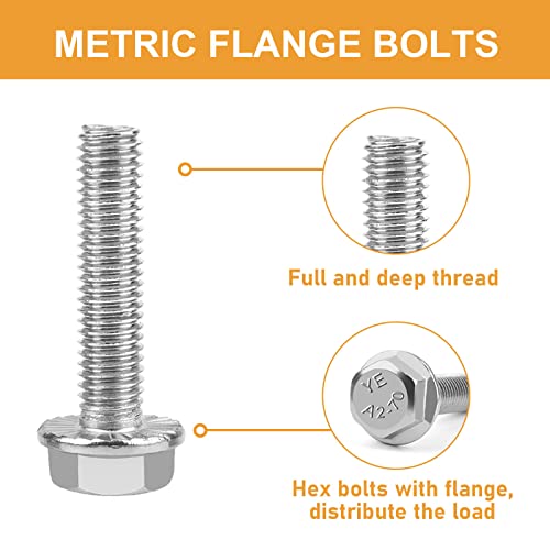 M8-1.25 x 16/20/25/30/35mm Flanged Hex Head Bolts, VIGURE 90PCS M8 Flange Hexagon Screws Serrated Flange Nuts Washers, Stainless Steel 18-8 (304), DIN 6921 M8-1.25