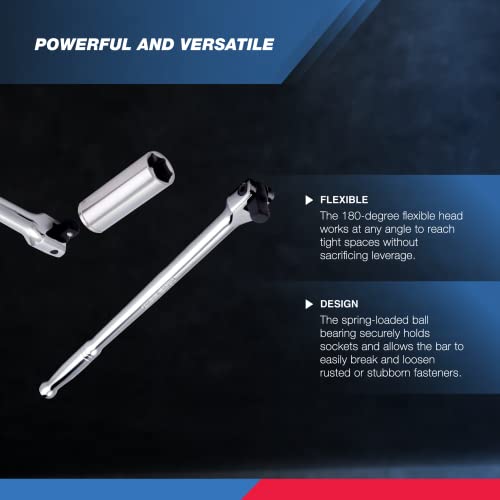 NEIKO 00206A 1/2" Breaker Bar, 1/2-Inch Drive 24-Inch Breaker Bar, Flex Head Chrome-Moly Cr-Mo, Lug Nut Wrench, Tire Bar, Cheater Bar 1/2" Drive 24" Length