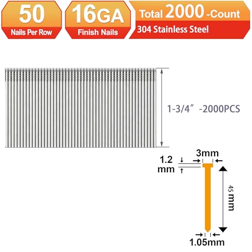 16 Gauge 304 Stainless Steel Finish Nails, 1-3/4": 2000PCS 1-3/4"---2000pcs
