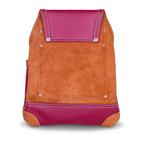 LAUTUS Oil Tanned Leather Tool Pouch Bag |Burgundy |Carpenter, Construction, Framers, Handyman | 10 Pockets, 2 Hammer Holders | 100% Leather