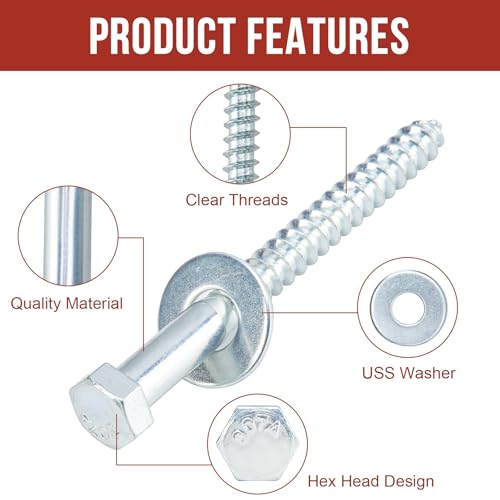 5/16" x 3" Lag Bolts (50 Pcs) 5/16 inch Lag Screws for Wood, Heavy Duty Hex Head with Washers, Zinc Plated 5/16" x 3" (50 PCS)