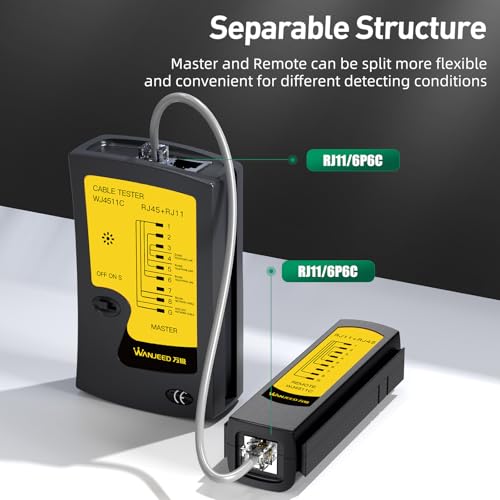 Network Cable Tester for LAN Ethernet Cable RJ45/RJ11/RJ12, Tests Cat5/Cat5e/Cat6/Cat6a/Cat7 UTP/STP Cables - Wire Mapping & Fault Finder for IT/Home (9V Battery Included) Multifunctional Ethernet Tester