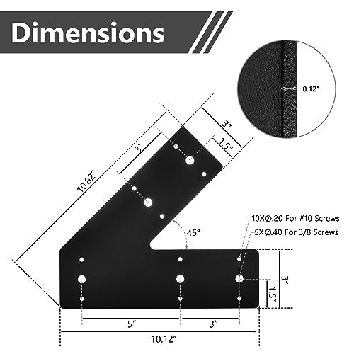 Sihnman 45 Degree Angle Flat Bracket (2 pc) with Powder Coating as Mending Plate, Angled Brackets, Knee Plate, and Leg Bracket for Truss and Framing. Great for Outdoor and Indoor