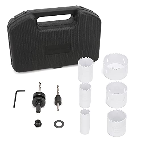 Amazon Basics 9-Piece Bi-Metal High Speed Steel Hole Saw Kit for Cutting Holes in Metal, Plastic, Plasterboard with Carrying Case, 25/32" to 2-11/16", Black 25/32" to 2-11/16”