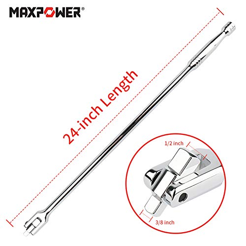 MAXPOWER 1/2-Inch and 3/8-Inch Drive Dual-drive 24-Inch Breaker Bar 24 inch Dual Drive 3/8"+1/2"
