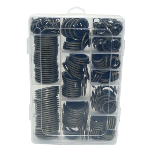 VARMHUS 378PCS Metal Bonded Sealing Washer Kit, Self-Centering Gasket Assortment for Automotive, M6 to M30 (12 Sizes)