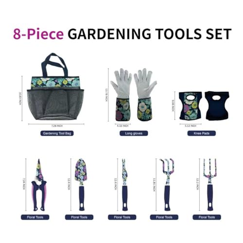 8-Piece Floral Garden Tool Set with Knee Pads & Gloves