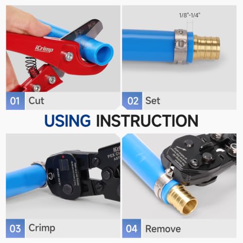 iCrimp PEX Crimping Tool Kit with Clamps, Cinch & Removal Tool for 3/8"-1" Crimp-Cut-Clamp Kit (Boxed)