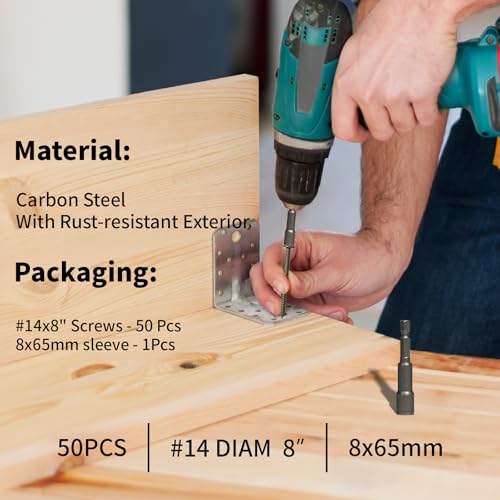 #14 x 8 Structural Lag Wood Screws, Heavy Duty Timber Screws, 50 PCS Green #14 x 8"