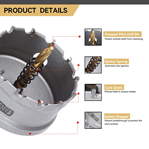 5-3/8" (137mm) Tungsten Carbide Tipped Hole Saw with 2Pcs Titanium-Plated Pilot Drill Bits for Hard Metal,Stainless Steel,Iron,Aluminum Alloy,Wood and Plastic 137mm | 5-3/8"