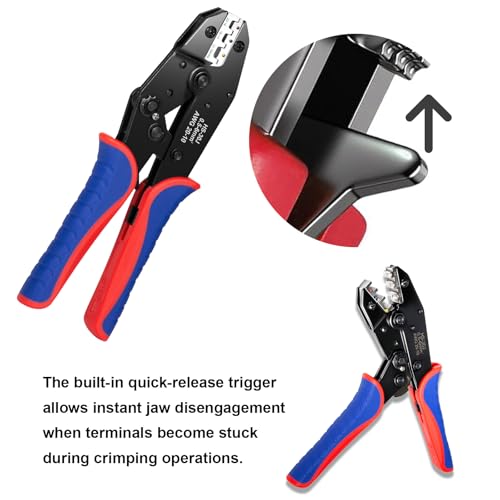 6Pcs Crimping Tool, Ratchet Wire Crimping Tool Set, for Heat Shrink, Insulated Nylon, Ferrule Wire End, Non-Insulated, Open Barrel Terminals, Solar Connectors, with Storage Box 6