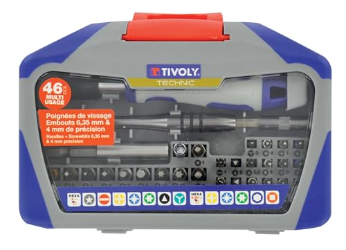 Tivoly – 46 Piece Multi Purpose Screwdriver Set – 22 Precision Bits 4 mm + 19 Torsion Bits 6.35 mm + Accessories and Screw Handles – Kit with All Essential Tools