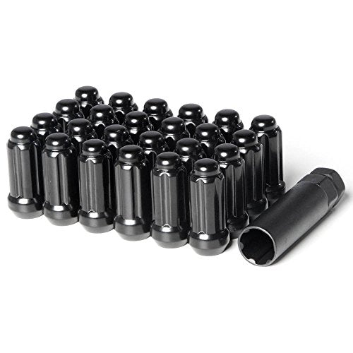 Circuit Performance 9/16" Black Closed End 6 Spline Security Acorn Lug Nuts Cone Seat Forged Steel (24 Pieces + Tool) 24 Lug Nuts