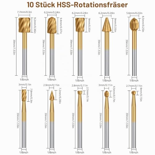 EEEKit 20 Piece Wood Carving Drill Bit Set, HSS Rotary Burr Milling Cutter Wood for Rotary Tool with 3 mm Shank