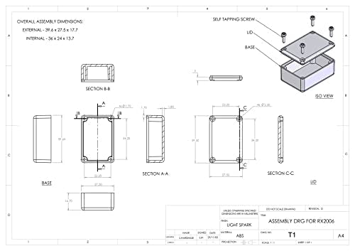 ABS plastic housing with lid, multi-purpose housing, module housing. black T1: 40 X 28 X 18 mm