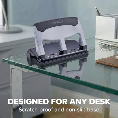 Bostitch EZ Squeeze Heavy Duty 3 Hole Punch, 40 Sheet Capacity, Slate