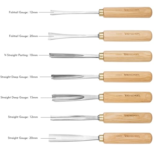 7-Piece Wood Carving Chisel Tools Set, Sharp CR-V Steel Blades 7-Piece with Ash Handle