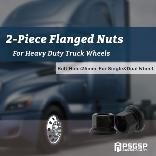 Flange Lug Nuts for Semi Truck, Hub Piloted, M22x1.5, Black, 10pcs Flanged Nuts-M22x1.5 10