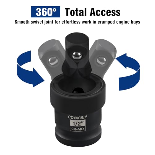 1/2" Drive Impact Socket Extension Set, 5-Piece Includes 5", 10", 15" Extension Bars, Universal Joint Socket and 1/2" to 3/8" Adapter, Black Phosphate Finish, Chrome Vanadium Steel 1/2" Drive - 5-Piece Extension Bar