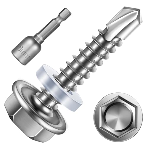 Mywish 385 Pieces Hex Head Self Drilling Screws Assortment Kit & 200pcs #10×1" Self Tapping Screws for Metal, Sheet Metal Screws, Hex Washer Head Self Drilling Screws