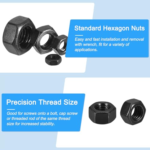 METALLIXITY Hex Nuts (5/8"-11) 25Pcs, Carbon Steel Coarse Thread Black Oxide Hexagon Nut Hardware - for DIY Home Repair Machinery, Black 5/8"-11 25