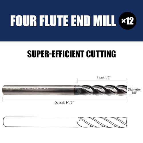 6Pcs 1/8" Carbide Square End Mill 4-Flute TIALN Coated CNC Milling Bits 1/8 in 6