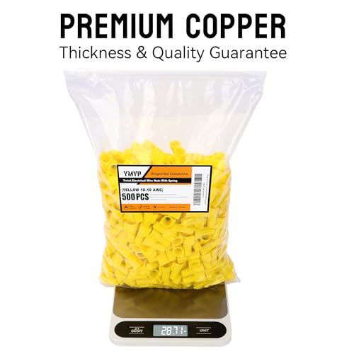 500PCS Winged Wire Nut Connector - AWG 18-10 Yellow - Insulated Insert Twist Electrical Wire Terminal with Spring, Portable Wire Caps for Quick Connection Yellow 500PCS