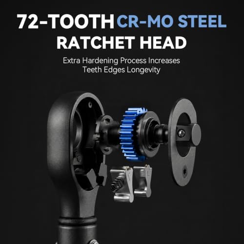 1/2-Inch Drive Click Torque Wrench 20-220 Nm (14.8-162.3 ft-lb) ±2.5% High Accuracy Precision 72-Tooth Fits Cars, Motorcycles & Bicycles Includes 1/2" Adapter& 5” Extension Rod Black 20-220Nm/14.8-162.3ft-lb