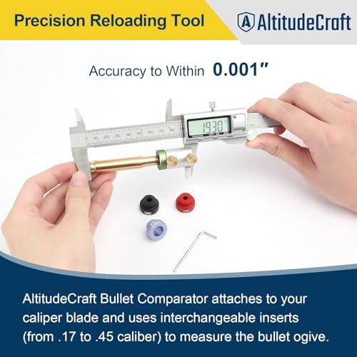 Reloading Combo – Overall Length Gauge Straight & Bullet Comparator Kit with 14 Inserts (.17–.45 Cal), Durable Aluminum Reloading Tools for Seating Depth and Cartridge Measurement