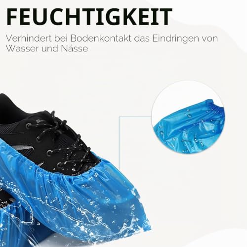 Pack of 100 Disposable Shoe Covers Waterproof & Non-Slip - Robust CPE Overshoes for Household, Cleaning, Laboratory, Guests, Construction Site, Indoor - Universal Size Blue