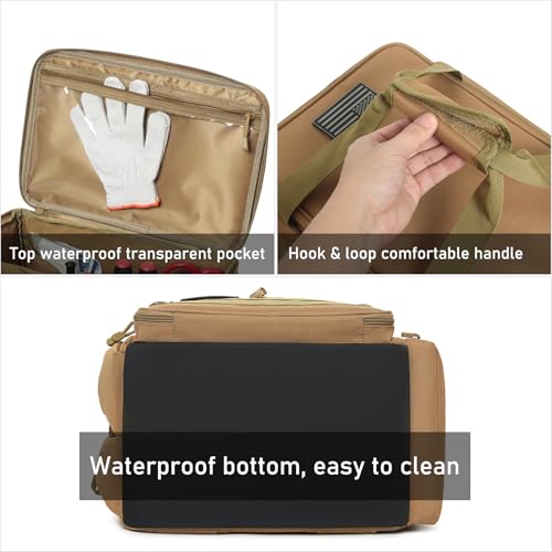 15-Inch Tool Bag, Multi-Purpose Tactical Work Tote & Range Organizer with Shoulder Strap, for Electricians, Handymen, Carpenters & Shooting Range Use (Khaki) Khaki