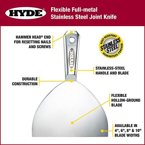 Hyde Drywall Knife Set, Paint Scraper Tool Set - Premium Full Metal 4'' 6'' & 8'' Joint Knife: Professional Grade, Ergonomic, Rust Resistant, Drywall Tools 4",6", 8"