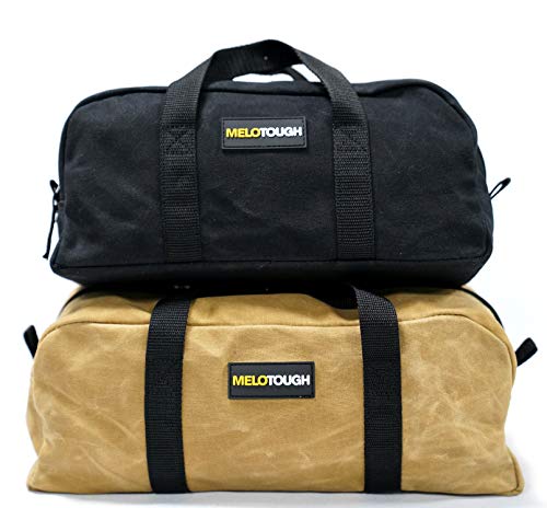 MELOTOUGH Waxed Canvas Utility Tool Tote bag Combo Kit-Includes 1 Medium & 1 Small Tool Organizer Bags for Electrician, Plumbing, Gardening, HVAC