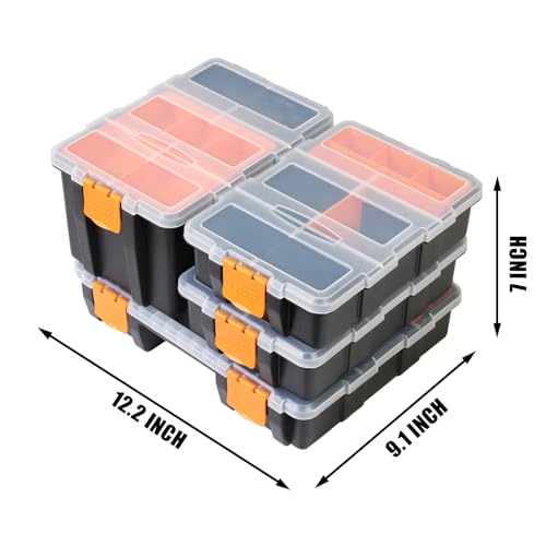 TCE Tool Boxes Parts Organizer,Versatile And Durable Storage Toolbox For Bolts, Screws, Nails, Nuts, And Small Hardware, 4PCS Set,TRG-421,Black/Orange