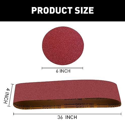 4 x 36 Inch Sanding Belts 10 Pieces Aluminum Oxide Sander Belts(80/120/150/240/400 Grits) With 4 Pieces 6 Inch Sanding Disc Aluminum Oxide Adhesive Backed Sandpaper (Pack of 14)