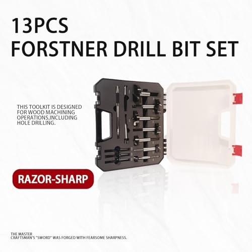 CSOOM Forstner Bit Set, 13PCS Forstner Drill Bits for Wood, Auger Opener Hexagonal Handle Drilling Cutting Tool for Hardwood, Softwood, Plastic, Plywood