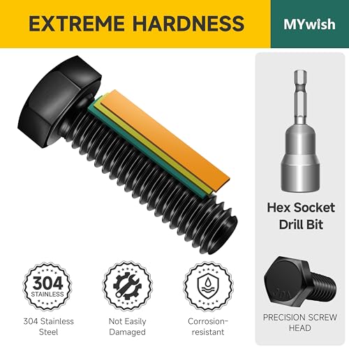 Mywish 448PCS M5 M6 M8 Screw Set, Metric Bolt Assortment & M10 x 25mm 20Pcs Flat Head Hex Socket Cap Screws Bolts, 304 Stainless Steel Furniture Bolts Full Thread, Fully Thread & Black Oxided