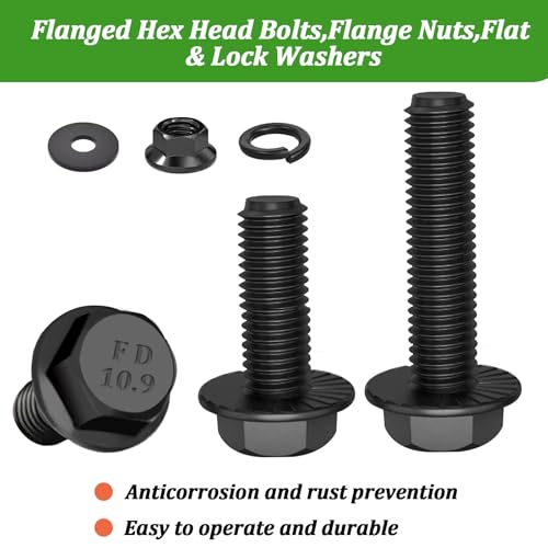 283Pcs Metric Flange Bolt Assortment,M6x1.0,M8x1.25, M10x1.5 (12mm to 30mm) Bolts and Nuts Assortment,10.9 Black Zinc Galvanized,Bolt Kit 283Pcs Flange Bolt Assortment Kit