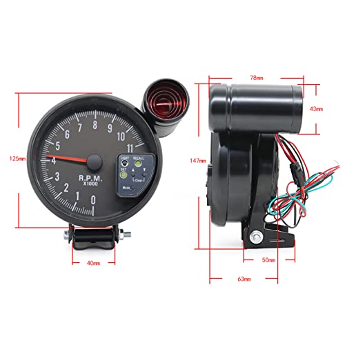Shkalacar 5" Tachometer Gauge RPM Tach Gauge with 7 LED Multicolored Display Backlight with Shift Light Peak Sound LED Flash When RPM Warning for Universal Car