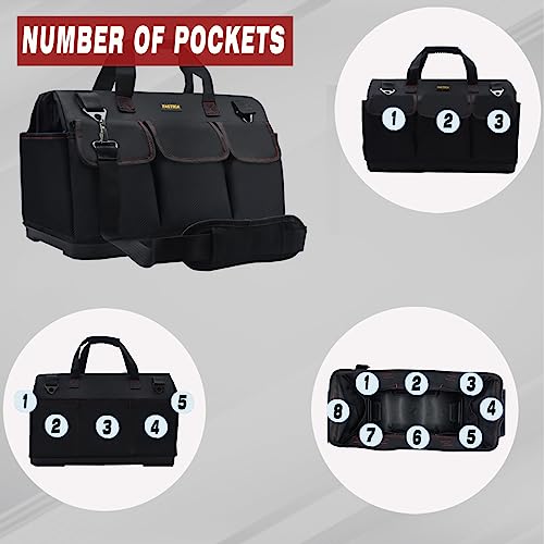 FASTECH 20-inch Heavy Duty Bottom Tools Bag with Wide Mouth for Tool Storage, Carrier and Organizer, Tool Bag for Men, Wide Mouth Tool Bags with Inside Pockets (20 Inch) 20IN BOTTOM