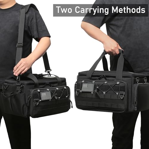 15-Inch Tool Bag, Multi-Purpose Tactical Work Tote & Range Organizer with Shoulder Strap, for Electricians, Handymen, Carpenters & Shooting Range Use (Black) Black
