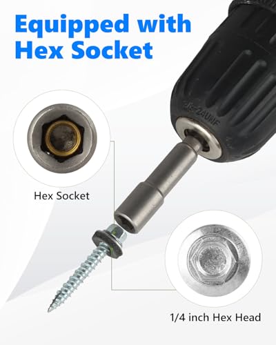 500Pack Metal Roofing Screws #10 × 1-1/2 Inch with Hex Socket #10 × 1-1/2 Inch Silver 500
