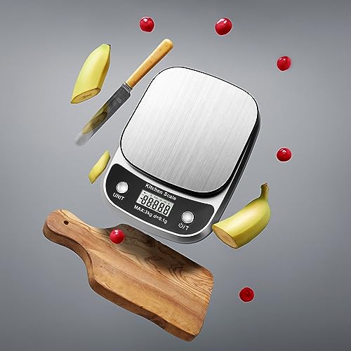 GRAM PRES Food Kitchen Scale Digital Weight Grams and Oz 3kg/0.1g Silver-K1905-3kg
