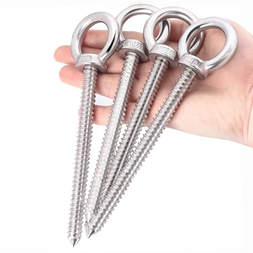 OHIYO 5 inch / 5.5 inch / 6.3 inch Heavy Duty Eye Hooks M10 Eyelet Screw Heavy Duty Screw in Eye Hooks for Hammock Stand, Swing Chair, Yoga, Heavy Indoor & Outdoor Uses (12 Pack)