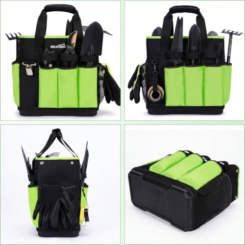 MELOTOUGH 12-Pocket Garden Tool Bag with Hard Bottom, Garden Caddy, Green